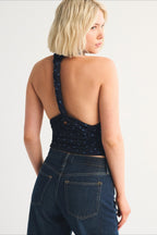 Polka Dot Multiway Tie Mesh Halter Top