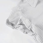 Striped Button Down Shirt Tie Waist Lapel Blouse