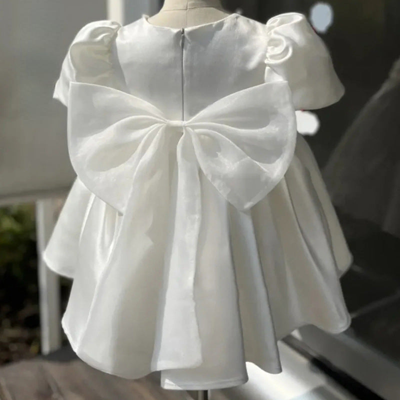 Vestido blanco con lazo grande para niña, vestido de primera comunión para niña pequeña 