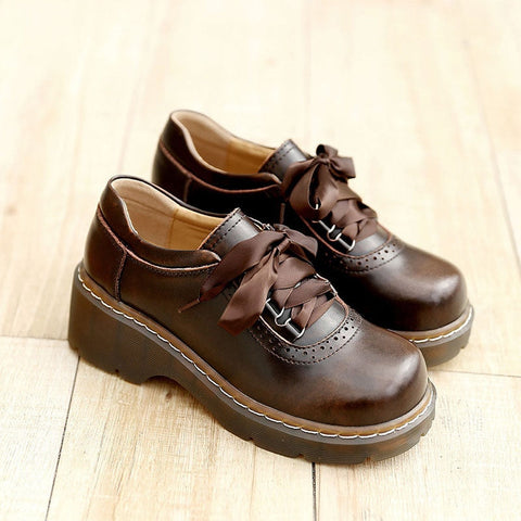 Zapatos Oxford con cordones y cinta para mujer, de piel auténtica dividida, estilo retro, planos, novedad 