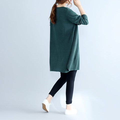 Nuevo vestido informal de algodón verde y acogedor, de gran tamaño, para mujer, de punto 
