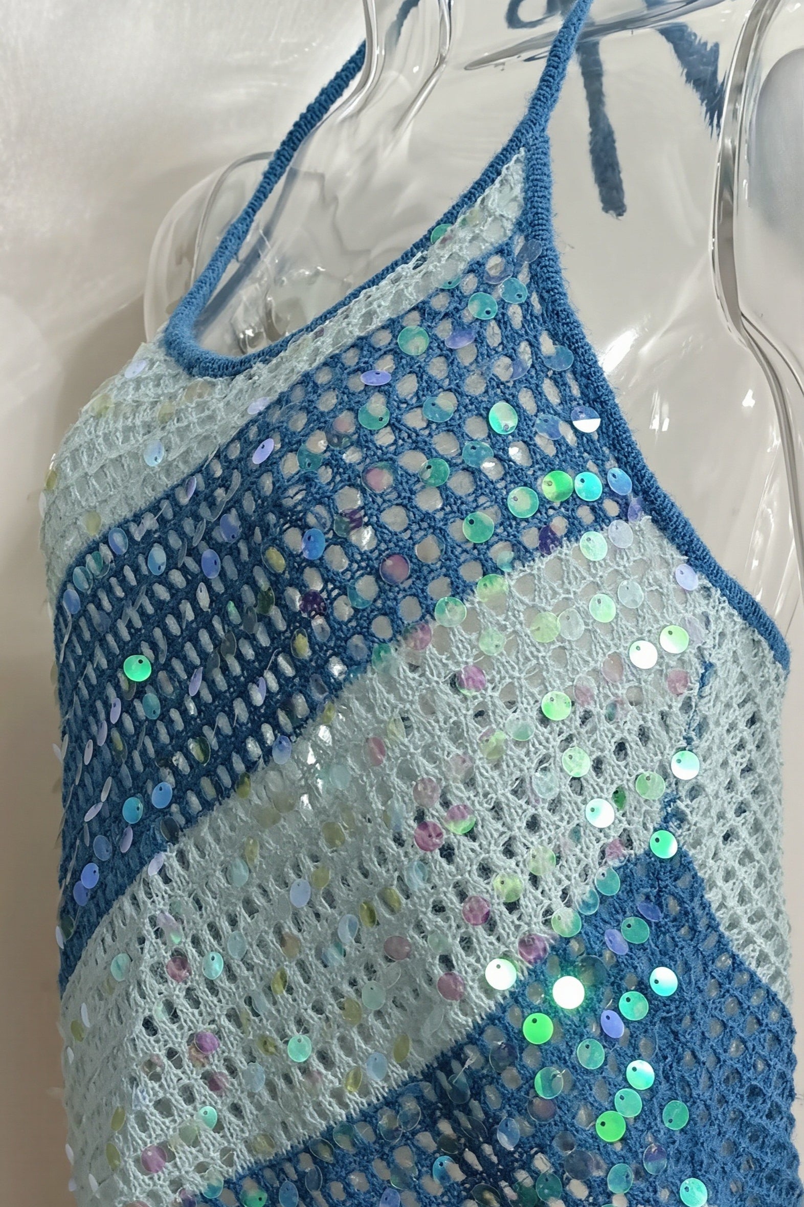 Color Block Sequin Tie Sexy Cami Top