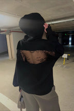 Lace Sheer Cutout Patchwork Hoodie