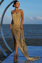 Chic Cami Bodysuit With High Rise Slit Skirt Maxi Dress