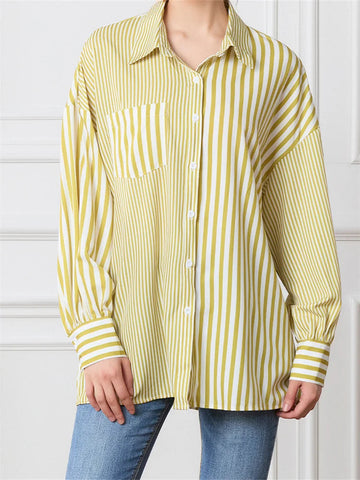 Blusa de botones con patchwork a rayas 