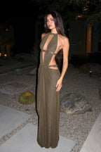 Elegant Sexy Cutout Rhinestone Backless Maxi Dress