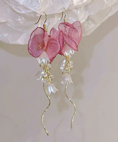 Chic Gold Copper Zircon Pearl Bellflower Tassel Drop Earrings