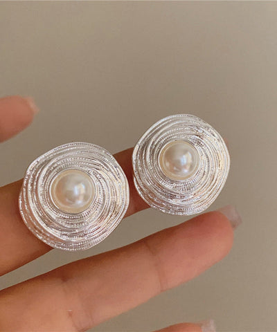 Pendientes vintage de perlas de resina y metal de seda 