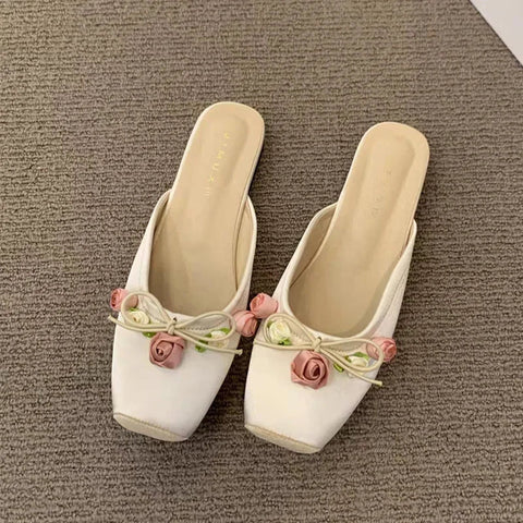 Blume Wohnungen Maultiere Schuhe Frauen Weiche Gemütliche Kleid Hausschuhe Schuhe 2024 Designer Sommer Flip-Flops Lässig Dias Weibliche Zapatillas 