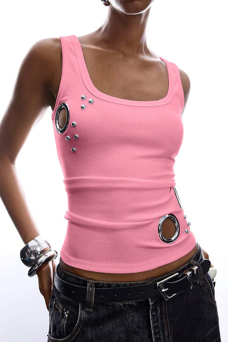 Eyelet Slim Sexy Street Style Tank Top