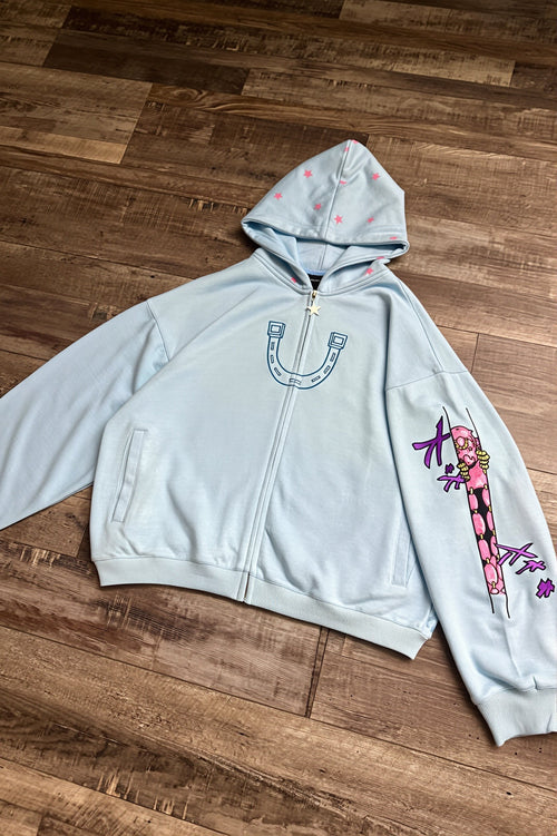 Anime Embroidered Zip Hoodie