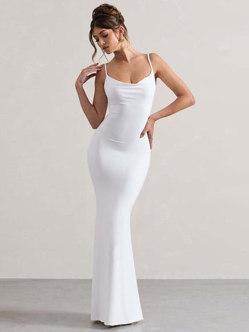 Partykleid mit Spaghettiträgern und offenem Rücken, sexy Meerjungfrau-Maxikleid 
