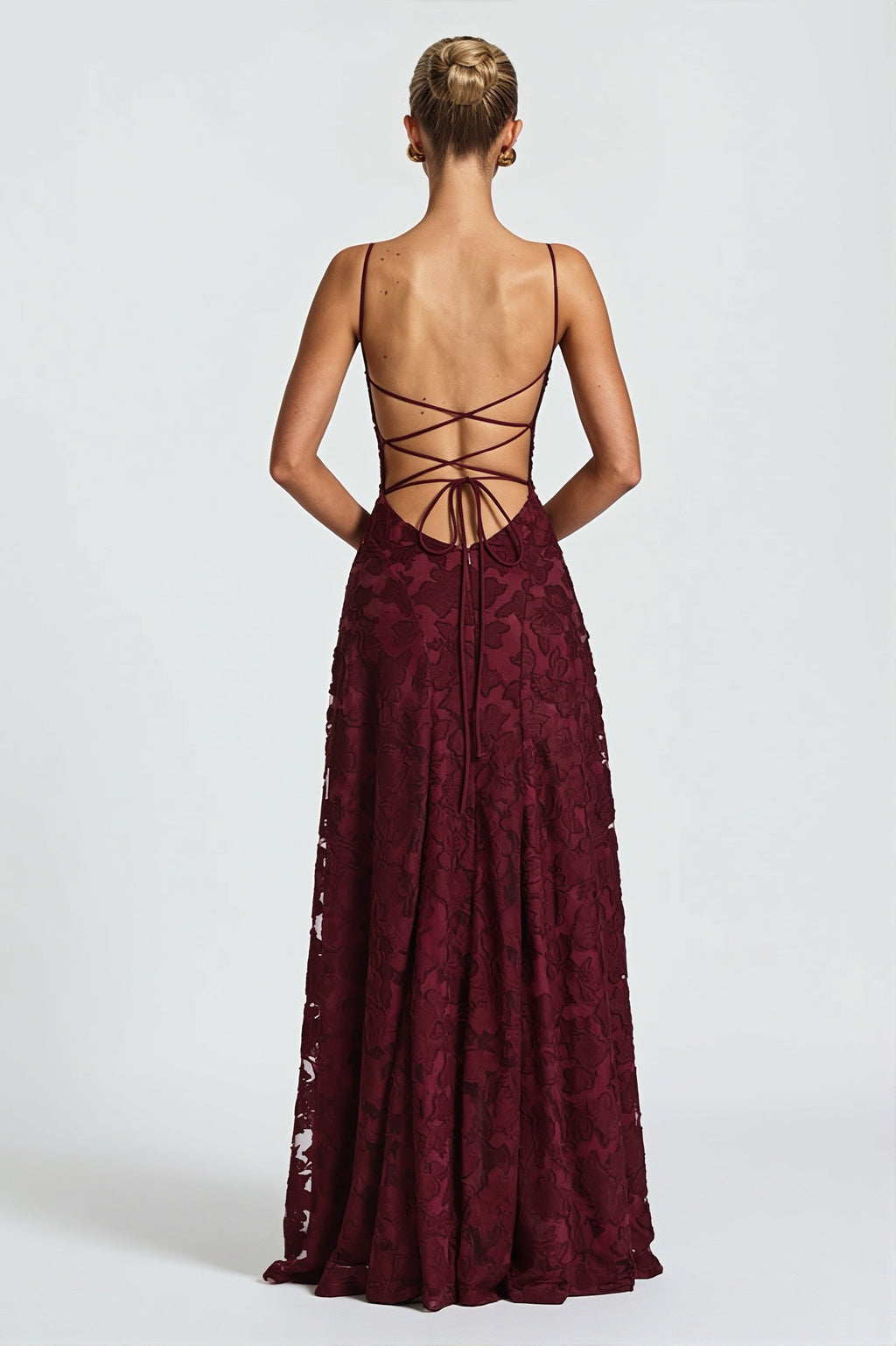 Chiffon Jacquard Backless Cami Maxi Dress