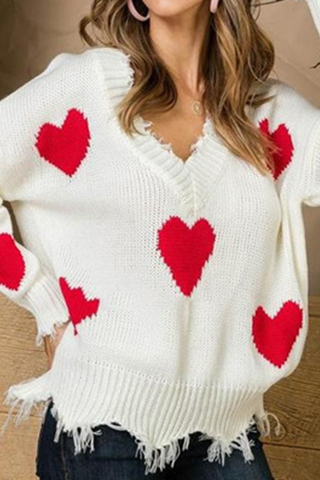 Lässiger Pullover mit V-Ausschnitt und Quastenkontrast 