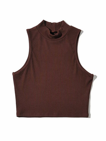 Sommer Schwarz Damenmode Crop Top High Neck Weiß Ärmellose Tank Tops 5 Farben 