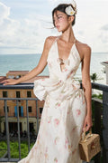 Floral Slim Fit Deep V High Waist Maxi Dress