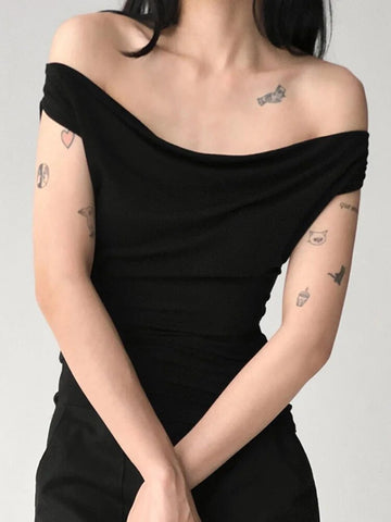 Damen Sommer Casual Kurzarm Crop Tops Einfarbig Off Shoulder Boot-Ausschnitt Rückenfrei Slim Fit Tops Streetwear 