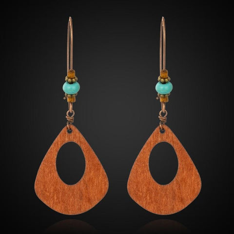 Pendientes vintage de madera con cuentas bohemias 