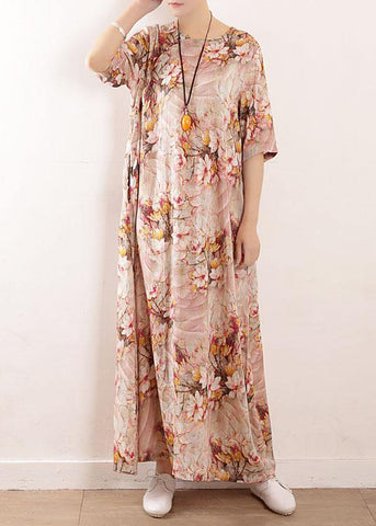 Chic Pink Print Oriental Summer Maxi Dress