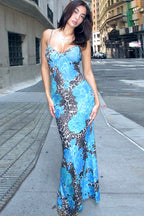 Leopard Floral Print Bodycon Cami Maxi Dress