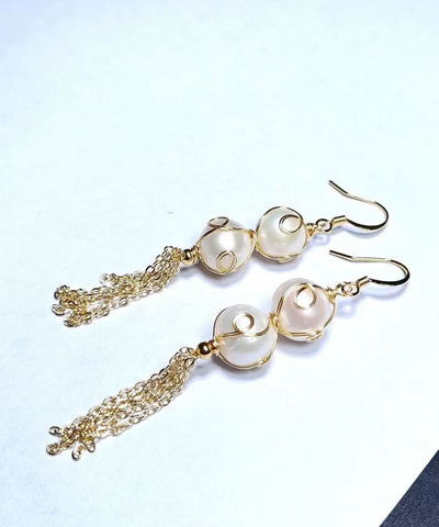 Mode Perlenquaste 14K Gold Tropfen Ohrringe 
