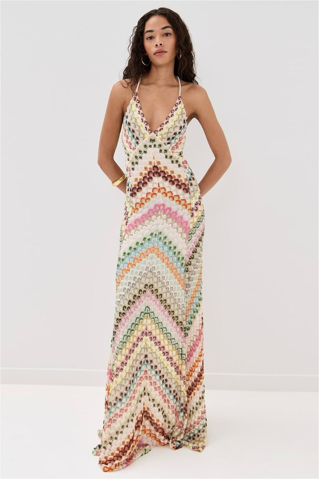 Striped Knit Cutout Texture Maxi Dress