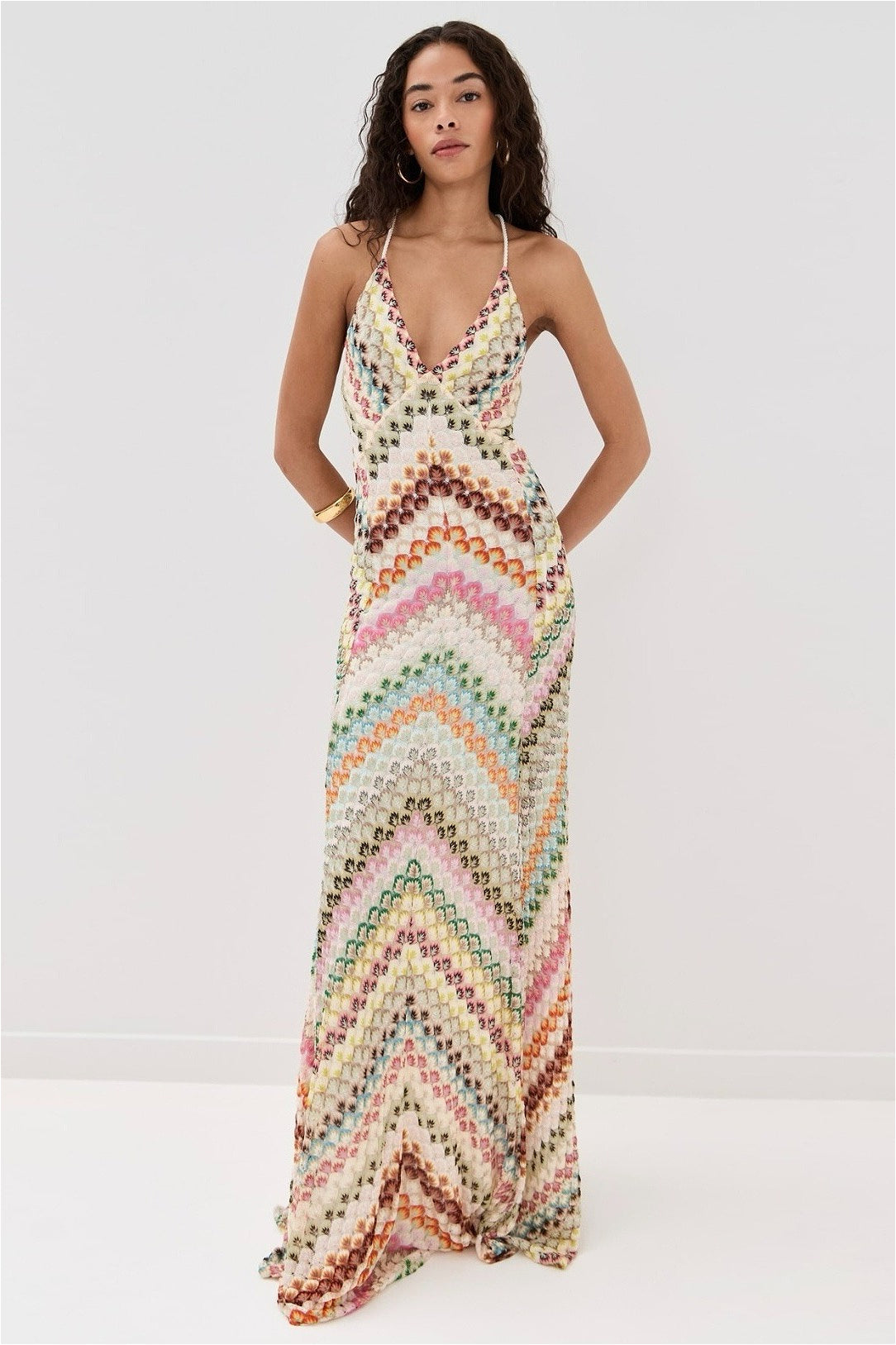 Striped Knit Cutout Texture Maxi Dress