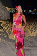 Halter Neck Printed Crop Top Bodycon Maxi Dress