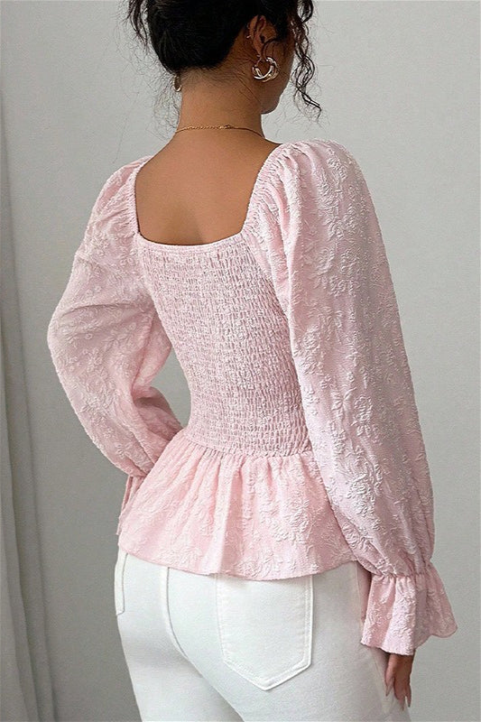 U Neck Tie Long Sleeve Designer Blouse