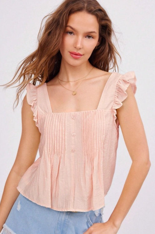 Ruched Flutter Sleeve Loose Blouse