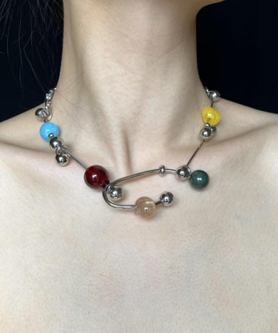 Collar con colgante único de aleación acrílica de acero inoxidable con arcoíris 