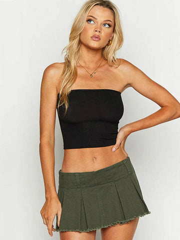 Tops de tubo sin tirantes sexys para mujer, corpiños sin mangas con hombros descubiertos, tops cortos Y2K con espalda descubierta, chaleco ajustado, ropa de calle 