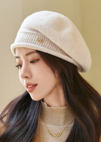 Herbst und Winter Beige Warme vielseitige Wollmütze 