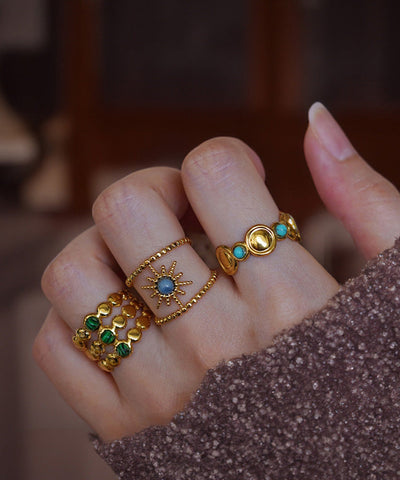 Boho Gold Sterling Silber Overgilt Türkis Edelstein Ring Dreiteiliger Ring 