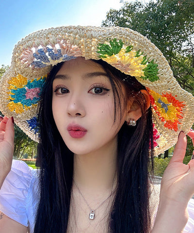 Nuevo sombrero de paja tejido con protección solar de color beige para verano 