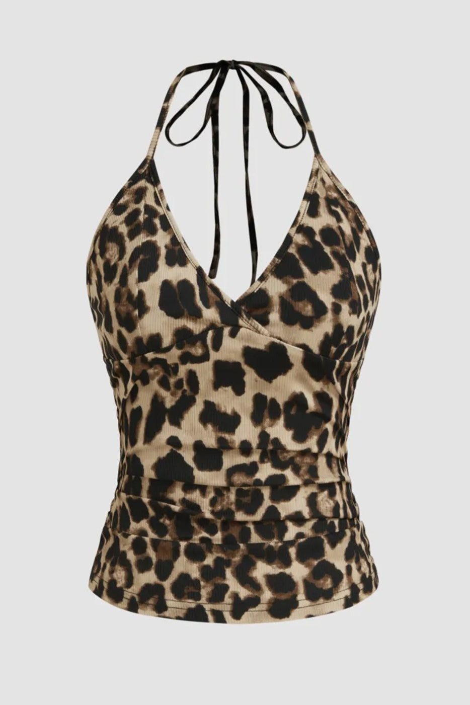 Leopard V Neck Slim Vacation Halter Top