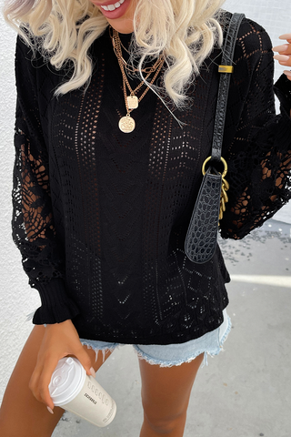 Casual Solid Lace Hollowed Out O Neck Tops Sweater(4 Colors)
