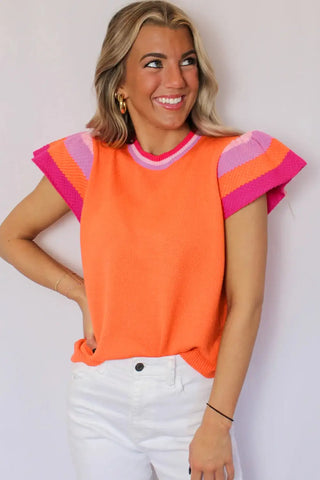 Camiseta de punto con mangas onduladas de zanahoria 
