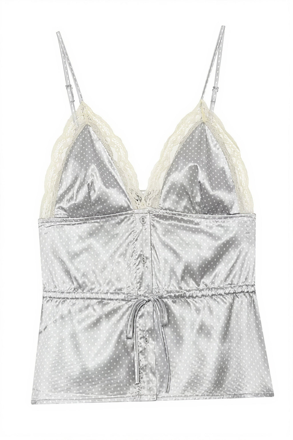 Satin Lace Polka Dot Tie Cami Top