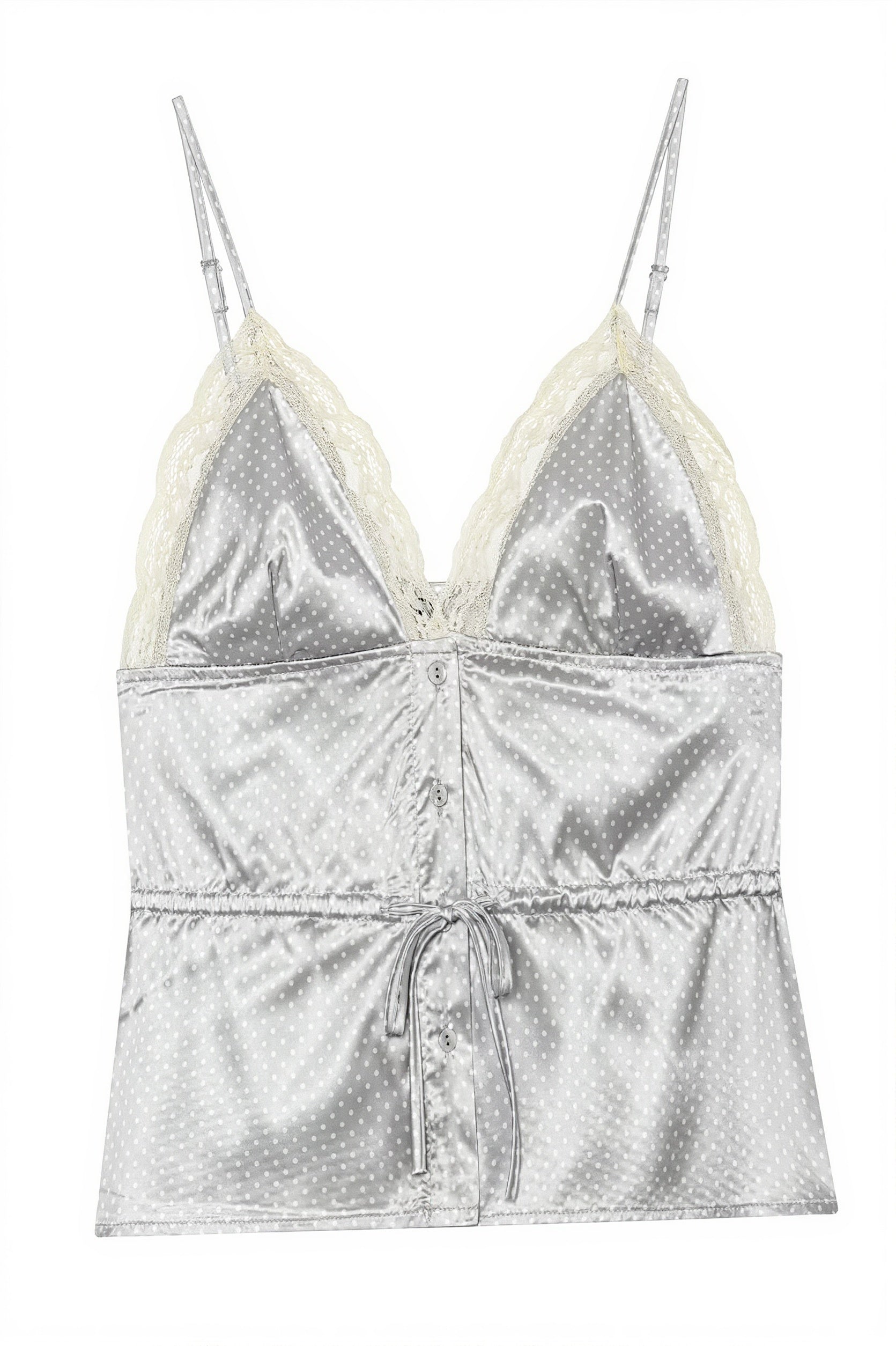 Satin Lace Polka Dot Tie Cami Top
