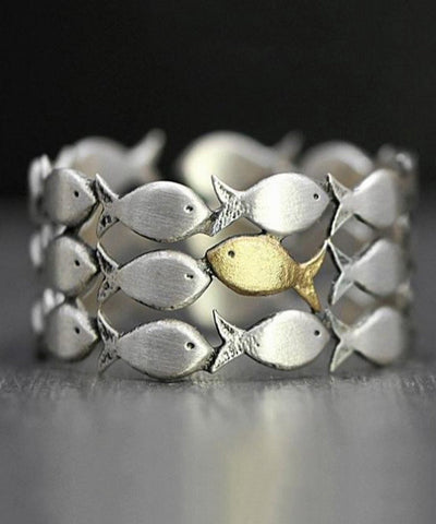 Boutique Gelb Sterling Silber Kleine Fische Ringe 