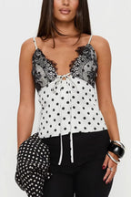 Lace Polka Dot Satin Patchwork Cami Top