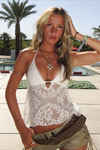 Boho Cutout Sexy V Neck Lace Halter Top