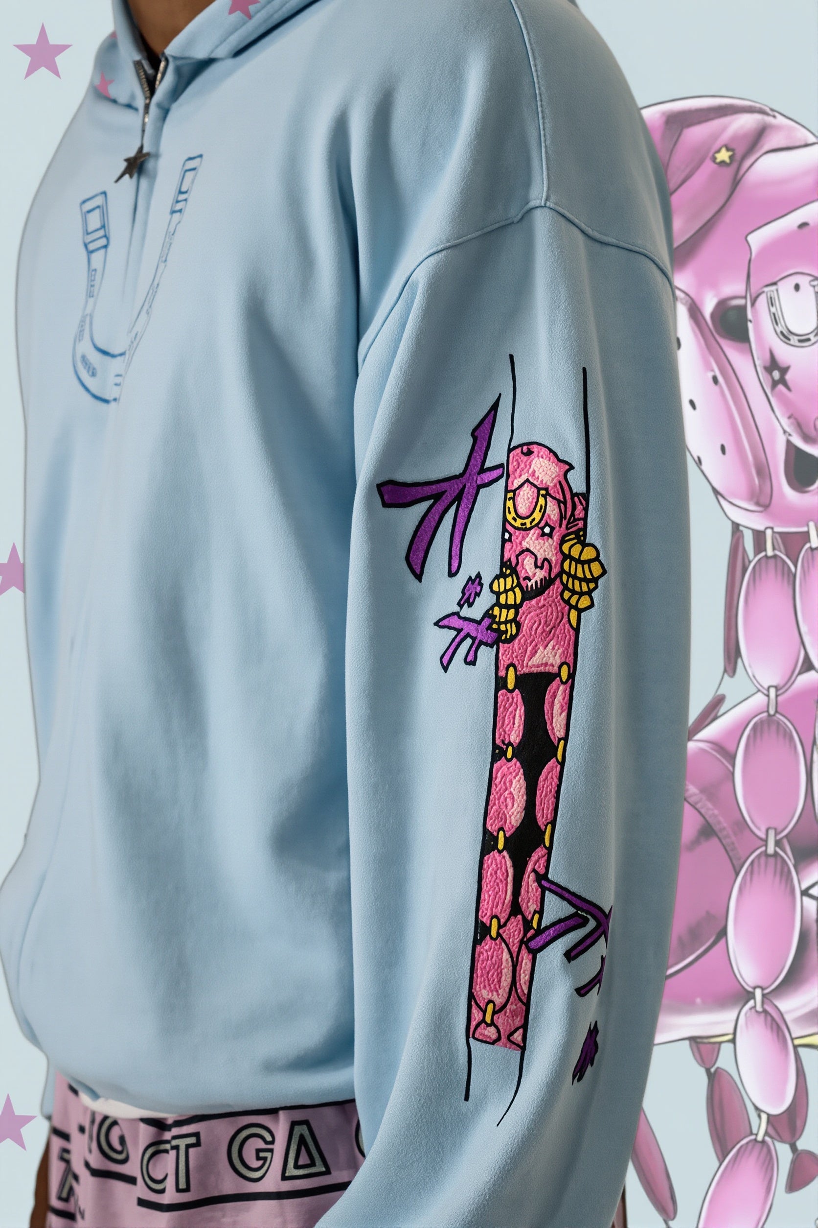 Anime Embroidered Zip Hoodie