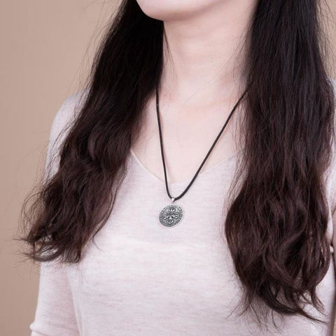 Sterling Silver Cross Vajra Pestle and Mortar Back Cloud Round Demon Surrender Pendant Necklace