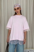 Minimalist Sweet Lace Splice Short Sleeve T-shirt