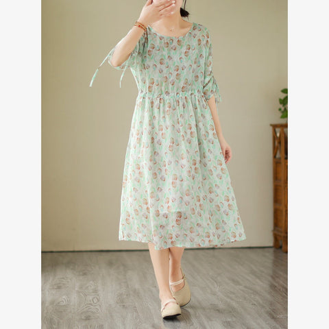 Summer Retro Casual Linen Floral Dress