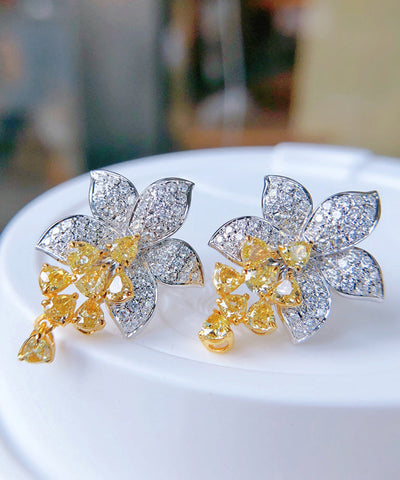 DIY Colorblock Alloy Zircon Crystal Floral Stud Earrings
