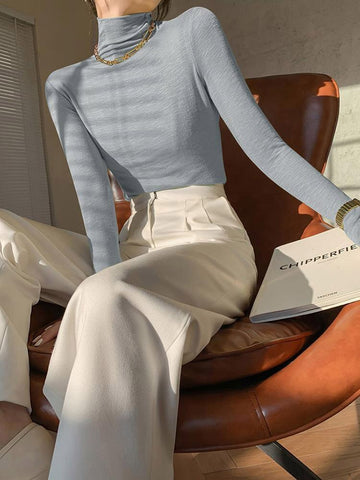 Woman Tshirts Women's Turtleneck Long-Sleeved T-shirt Autumn Winter Coat Tops Mujer Camisetas