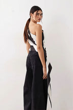 Striped Chiffon One Shoulder Tie Blouse